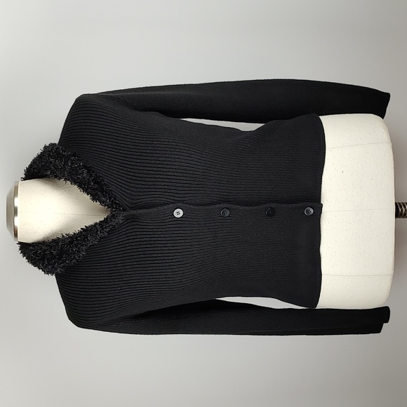 Max Studio Sweaters - NWOT Vintage Max Studio Faux Fur Collar Ribbed Cardigan Sweater Size Medium